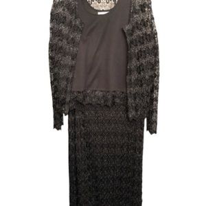 Gantos size large black & silver metallic stretch lace 3PC skirt set